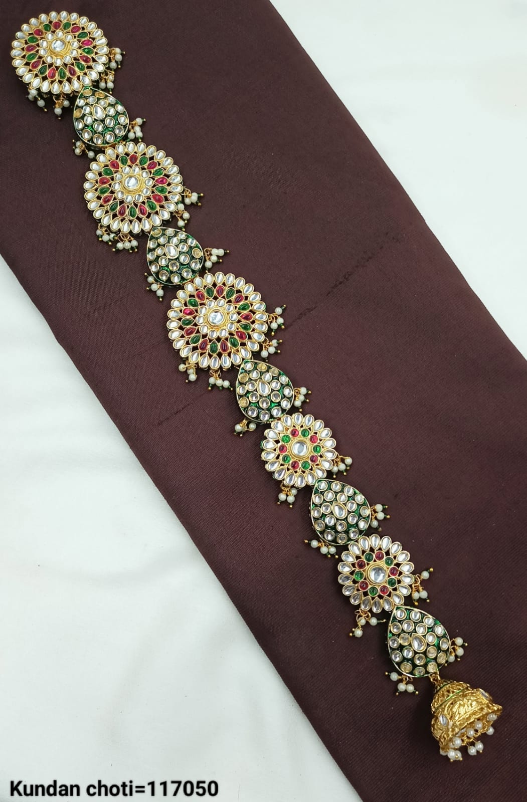 Kundan Choti Hair Accessory with Pearl Drops - Traditional Bridal Jewelry
